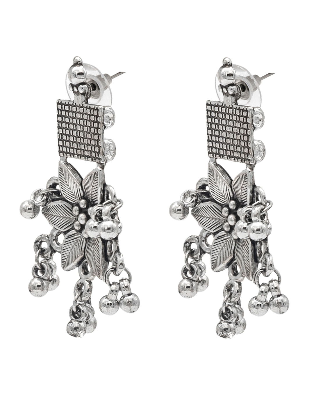 Shining Jewel Traditional Indian Antique Oxidised Silver CZ, Crystal Studded Drop Earring For Women (SJE_238)