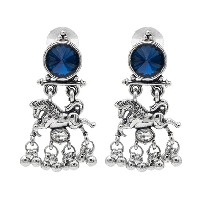 Shining Jewel Traditional Indian Antique Oxidised Silver CZ, Crystal, Ruby Studded Pearl Drop Earring For Women (SJE_239_BL)
