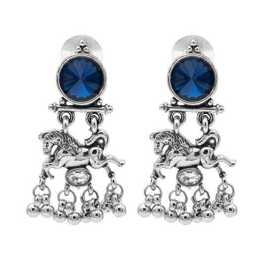 Shining Jewel Traditional Indian Antique Oxidised Silver CZ, Crystal, Ruby Studded Pearl Drop Earring For Women (SJE_239_BL)