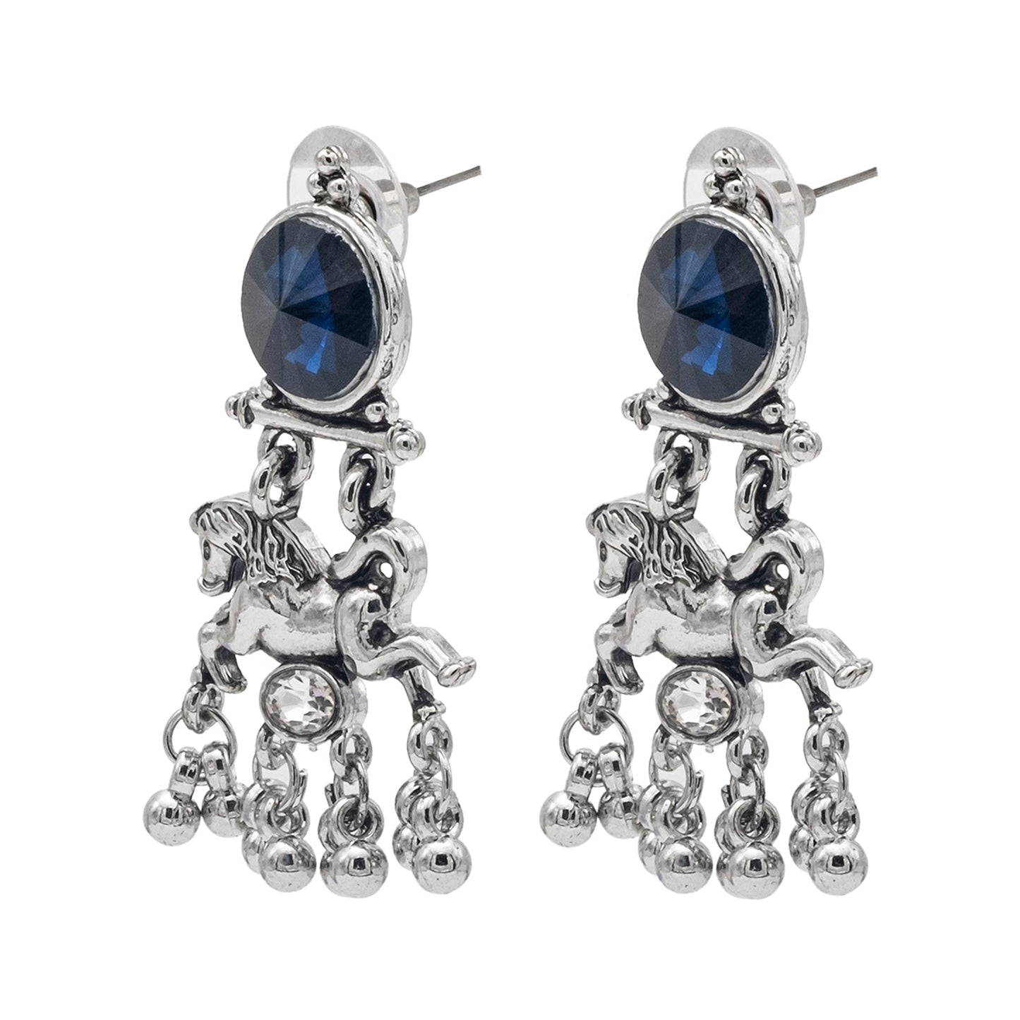 Shining Jewel Traditional Indian Antique Oxidised Silver CZ, Crystal, Ruby Studded Pearl Drop Earring For Women (SJE_239_BL)