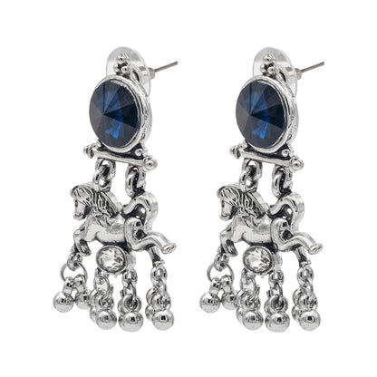 Shining Jewel Traditional Indian Antique Oxidised Silver CZ, Crystal, Ruby Studded Pearl Drop Earring For Women (SJE_239_BL)