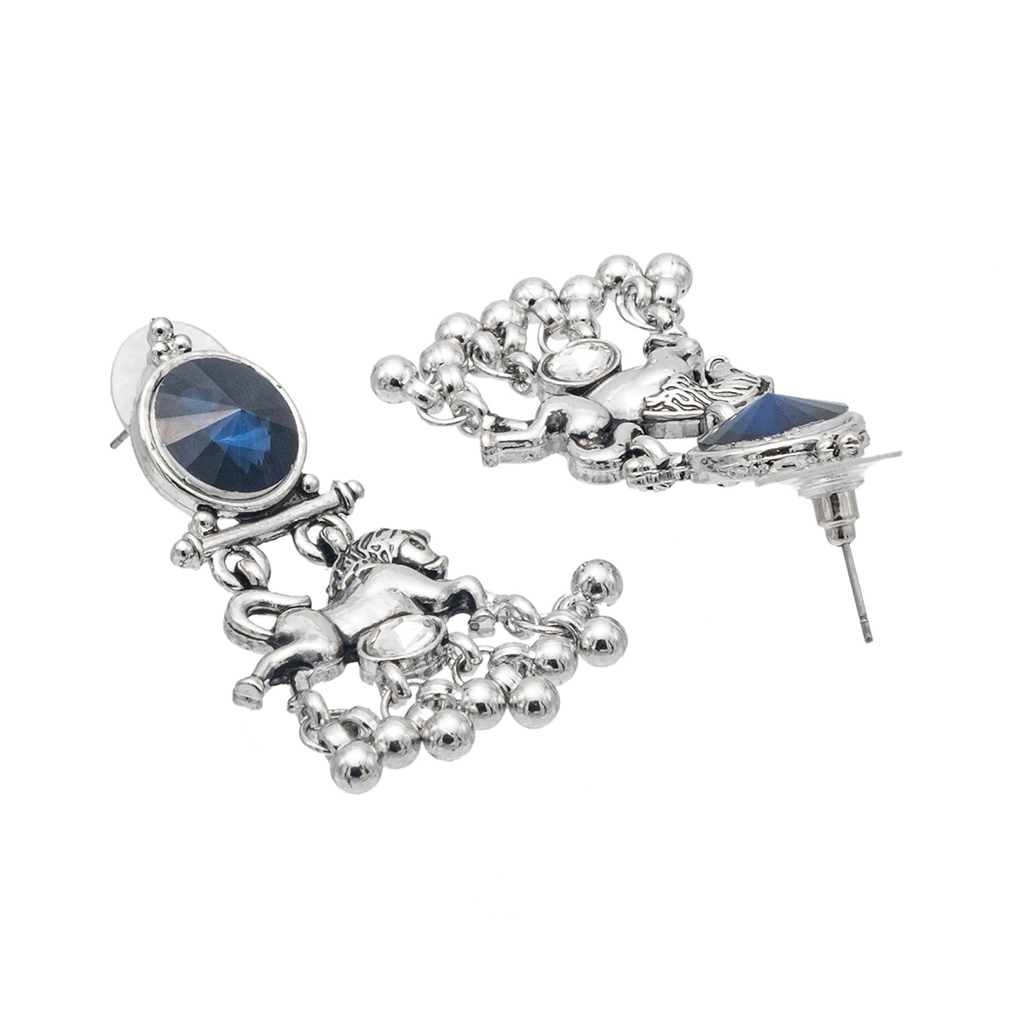 Shining Jewel Traditional Indian Antique Oxidised Silver CZ, Crystal, Ruby Studded Pearl Drop Earring For Women (SJE_239_BL)