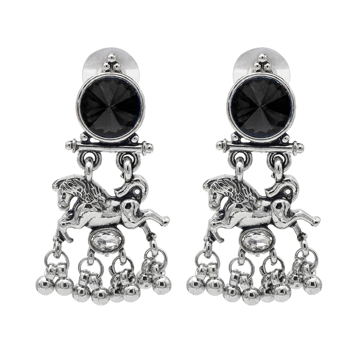 Shining Jewel Traditional Indian Antique Oxidised Silver CZ, Crystal, Ruby Studded Pearl Drop Earring For Women (SJE_239_BK)