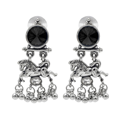 Shining Jewel Traditional Indian Antique Oxidised Silver CZ, Crystal, Ruby Studded Pearl Drop Earring For Women (SJE_239_BK)