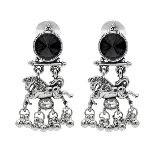 Shining Jewel Traditional Indian Antique Oxidised Silver CZ, Crystal, Ruby Studded Pearl Drop Earring For Women (SJE_239_BK)