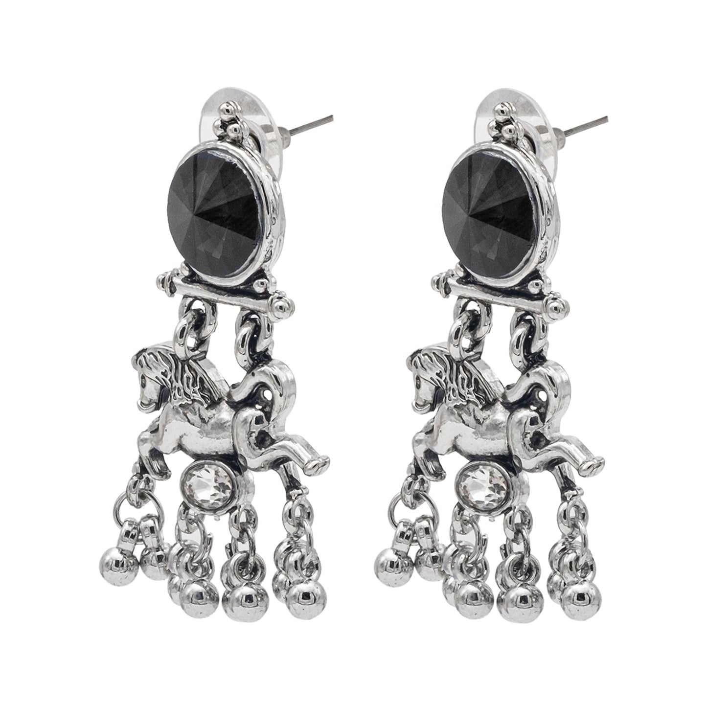 Shining Jewel Traditional Indian Antique Oxidised Silver CZ, Crystal, Ruby Studded Pearl Drop Earring For Women (SJE_239_BK)