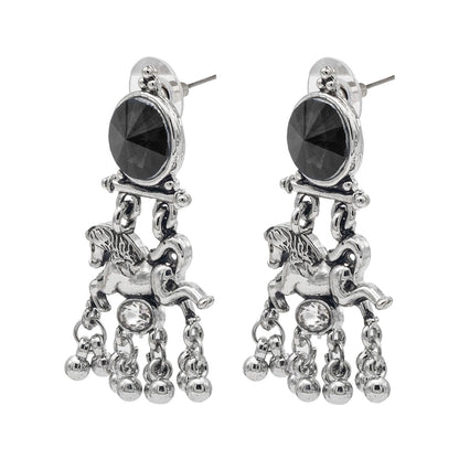 Shining Jewel Traditional Indian Antique Oxidised Silver CZ, Crystal, Ruby Studded Pearl Drop Earring For Women (SJE_239_BK)