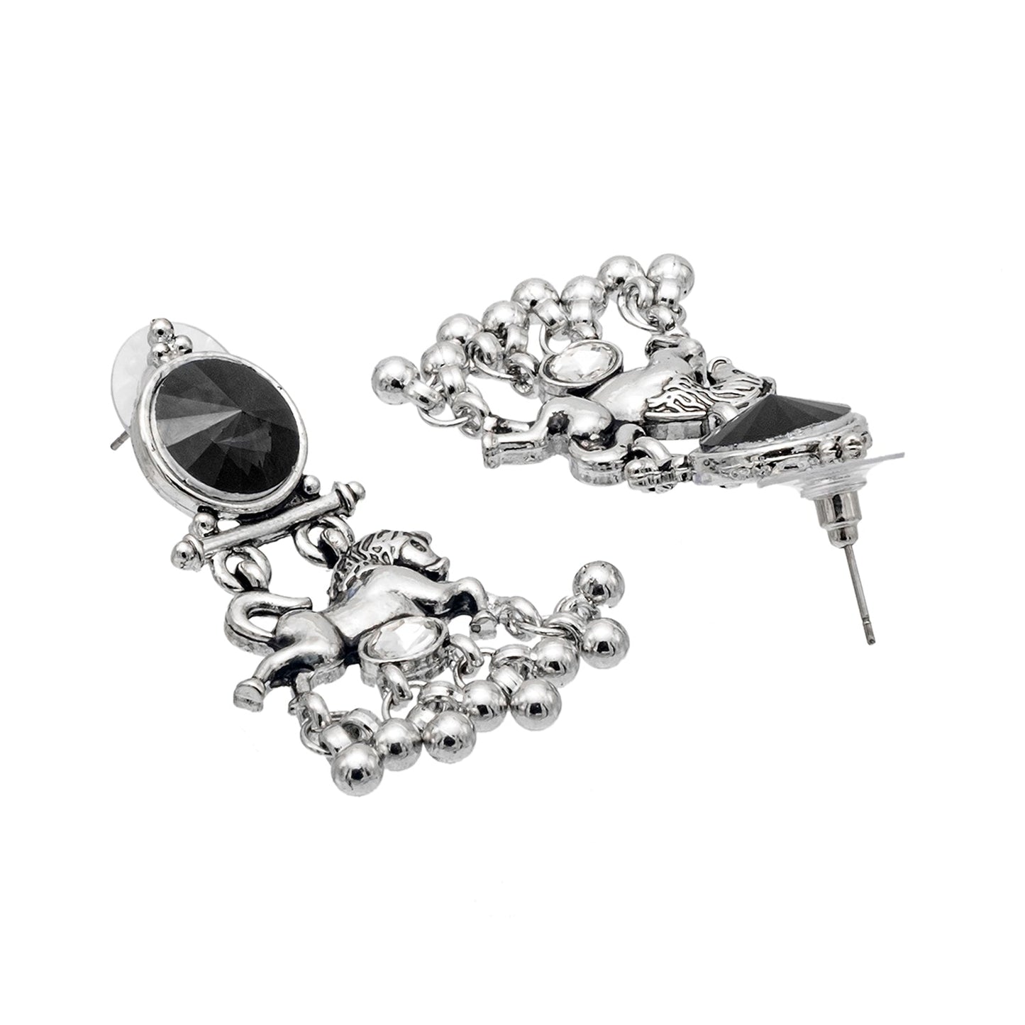 Shining Jewel Traditional Indian Antique Oxidised Silver CZ, Crystal, Ruby Studded Pearl Drop Earring For Women (SJE_239_BK)