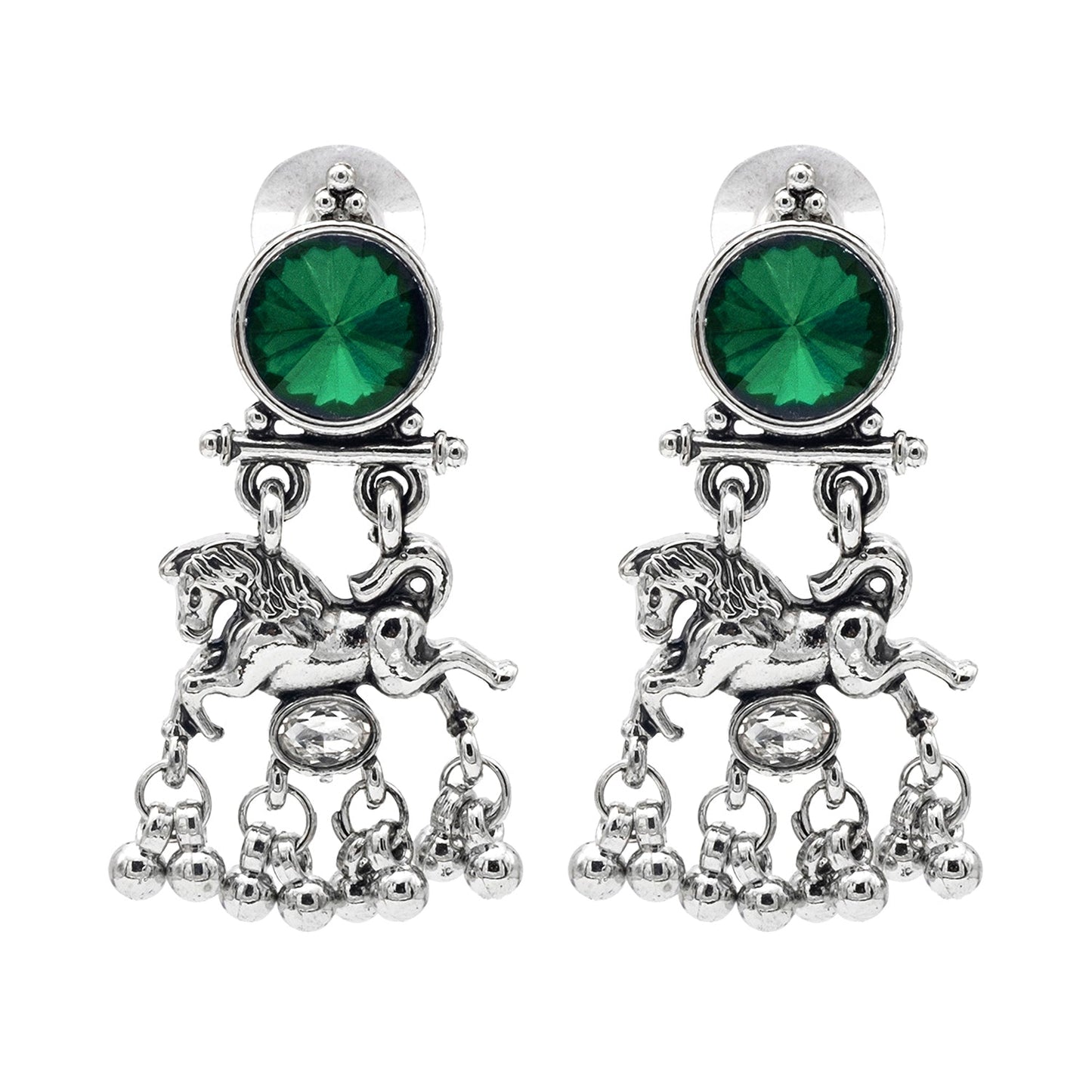 Shining Jewel Traditional Indian Antique Oxidised Silver CZ, Crystal, Ruby Studded Pearl Drop Earring For Women (SJE_239_G)