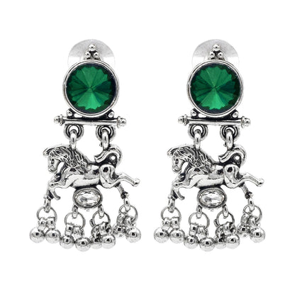 Shining Jewel Traditional Indian Antique Oxidised Silver CZ, Crystal, Ruby Studded Pearl Drop Earring For Women (SJE_239_G)
