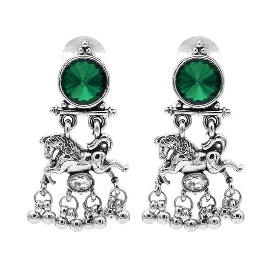 Shining Jewel Traditional Indian Antique Oxidised Silver CZ, Crystal, Ruby Studded Pearl Drop Earring For Women (SJE_239_G)