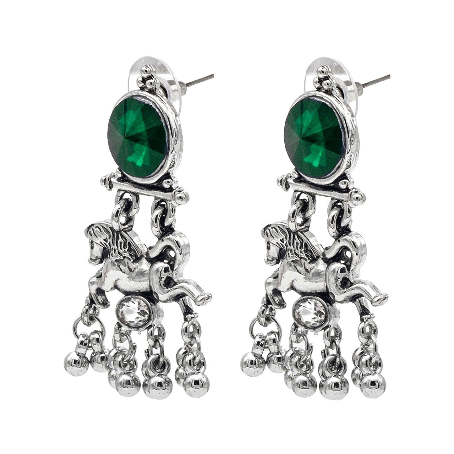 Shining Jewel Traditional Indian Antique Oxidised Silver CZ, Crystal, Ruby Studded Pearl Drop Earring For Women (SJE_239_G)