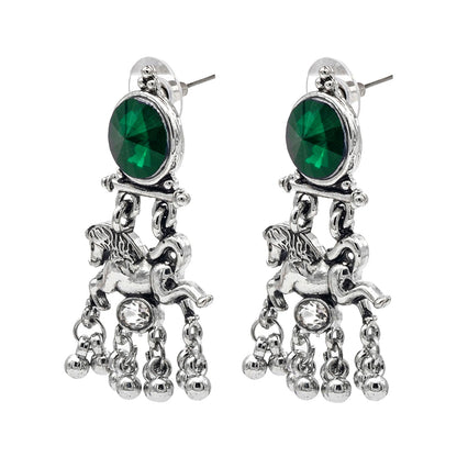 Shining Jewel Traditional Indian Antique Oxidised Silver CZ, Crystal, Ruby Studded Pearl Drop Earring For Women (SJE_239_G)