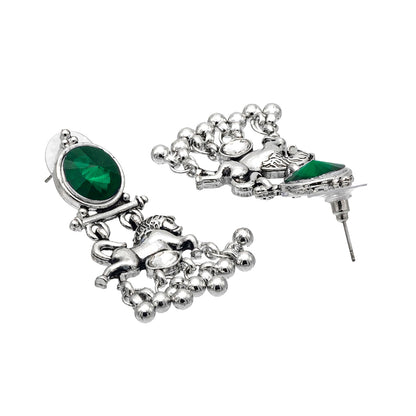 Shining Jewel Traditional Indian Antique Oxidised Silver CZ, Crystal, Ruby Studded Pearl Drop Earring For Women (SJE_239_G)