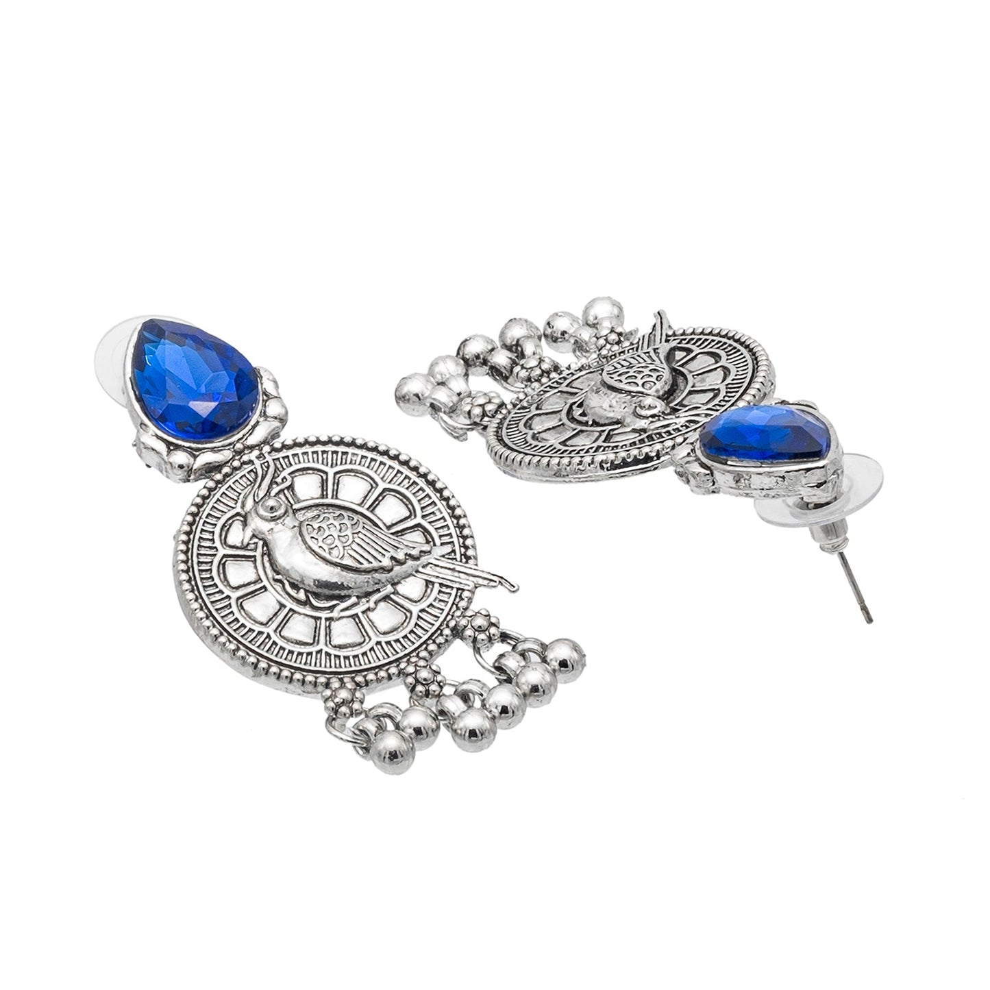 Shining Jewel Antique Silver Plated Oxidised Bird Design with Ruby Medium Sized Pearls Drops Earring For Women (SJE_244_BL)