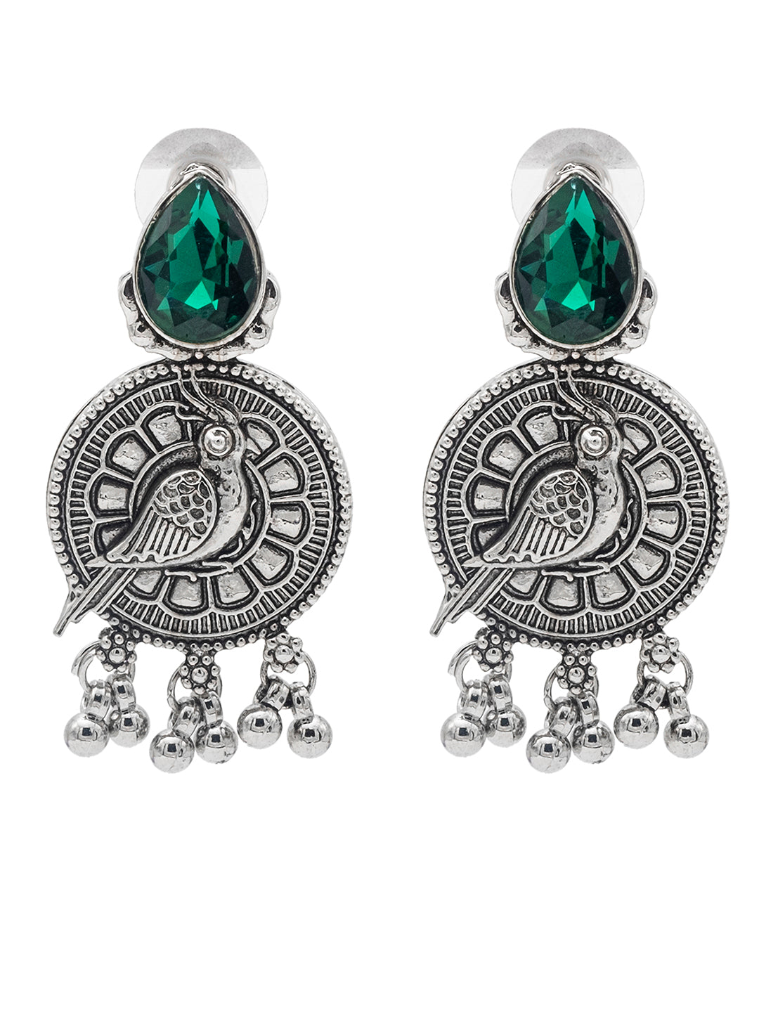 Shining Jewel Antique Silver Plated Oxidised Bird Design with Ruby Medium Sized Pearls Drops Earring For Women (SJE_244_G)