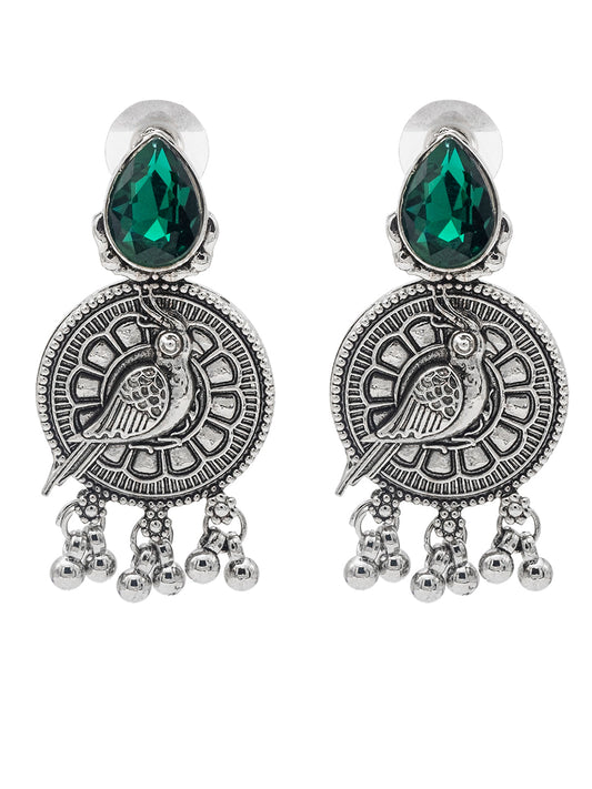 Shining Jewel Antique Silver Plated Oxidised Bird Design with Ruby Medium Sized Pearls Drops Earring For Women (SJE_244_G)