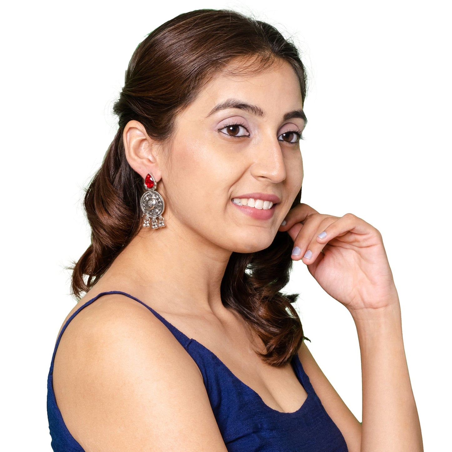 Shining Jewel Antique Silver Plated Oxidised Bird Design with Ruby Medium Sized Pearls Drops Earring For Women (SJE_244_R)