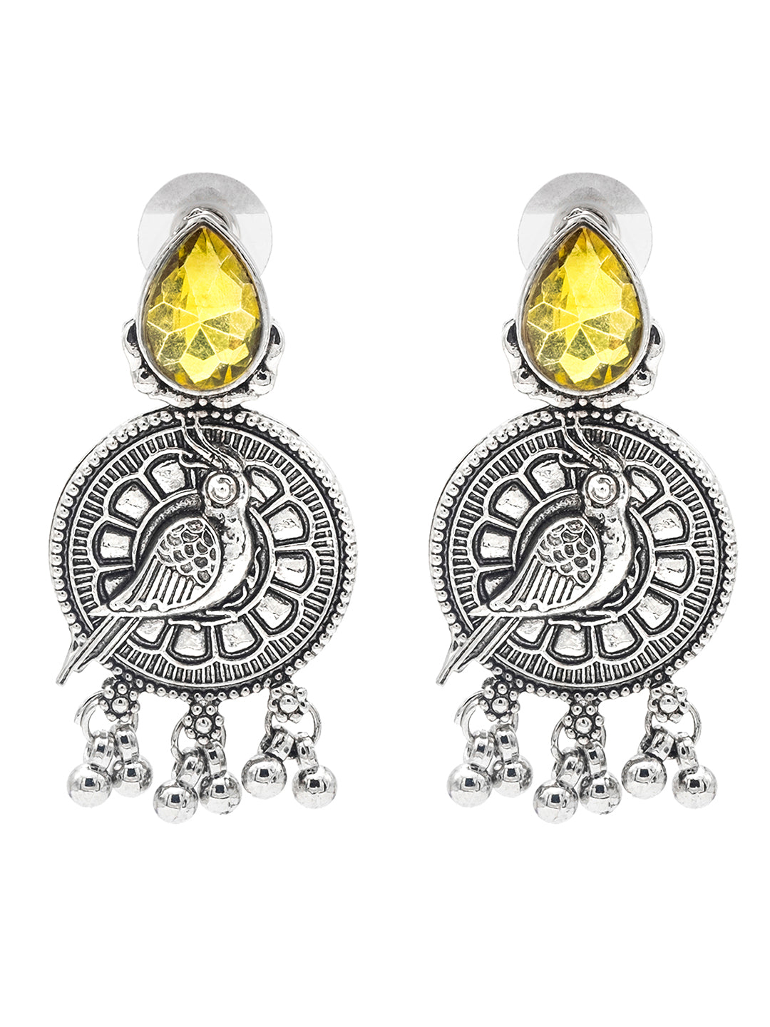 Shining Jewel Antique Silver Plated Oxidised Bird Design with Ruby Medium Sized Pearls Drops Earring For Women (SJE_244_Y)