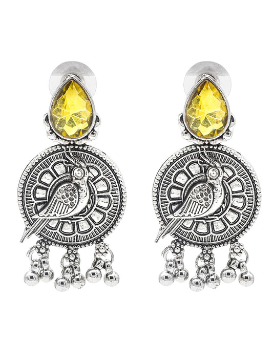 Shining Jewel Antique Silver Plated Oxidised Bird Design with Ruby Medium Sized Pearls Drops Earring For Women (SJE_244_Y)