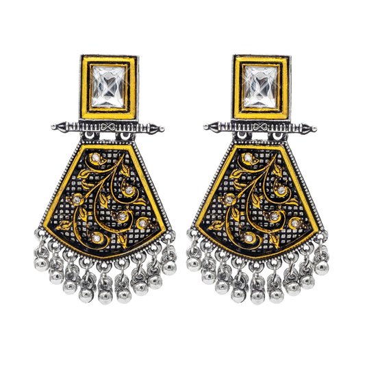 Shining Jewel Antique Two-Tone Gold & Silver Plated CZ, Medium Sized Pearls Drops & Dangle Earring For Women ( SJE_245)