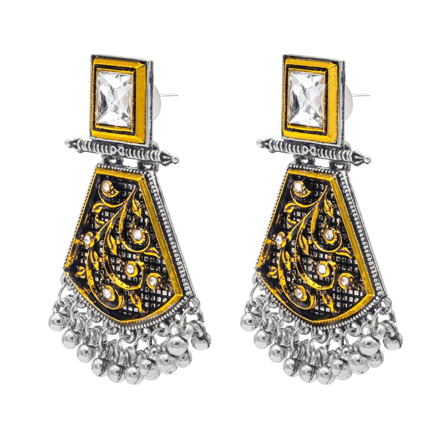 Shining Jewel Antique Two-Tone Gold & Silver Plated CZ, Medium Sized Pearls Drops & Dangle Earring For Women ( SJE_245)