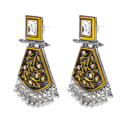 Shining Jewel Antique Two-Tone Gold & Silver Plated CZ, Medium Sized Pearls Drops & Dangle Earring For Women ( SJE_245)