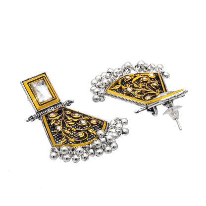 Shining Jewel Antique Two-Tone Gold & Silver Plated CZ, Medium Sized Pearls Drops & Dangle Earring For Women ( SJE_245)
