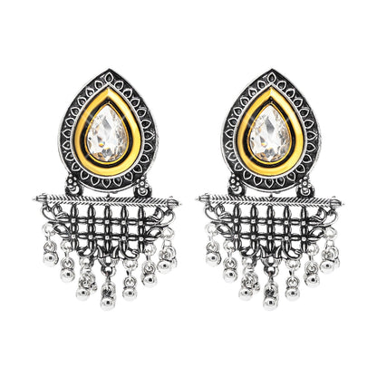 Shining Jewel Antique Two-Tone Gold & Silver Plated CZ, Medium Sized Pearls Drops & Dangle Earring For Women ( SJE_246)