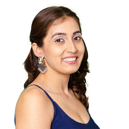 Shining Jewel Antique Two-Tone Gold & Silver Plated CZ, Medium Sized Pearls Drops & Dangle Earring For Women ( SJE_246)