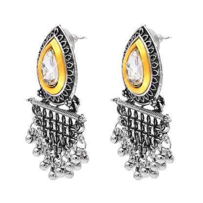 Shining Jewel Antique Two-Tone Gold & Silver Plated CZ, Medium Sized Pearls Drops & Dangle Earring For Women ( SJE_246)
