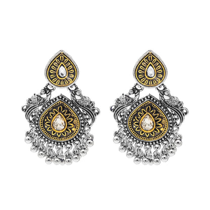 Shining Jewel Antique Two-Tone Gold & Silver Plated CZ, Medium Sized Pearls Drops & Dangle Earring For Women ( SJE_247)