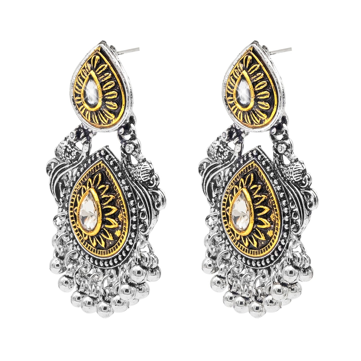 Shining Jewel Antique Two-Tone Gold & Silver Plated CZ, Medium Sized Pearls Drops & Dangle Earring For Women ( SJE_247)