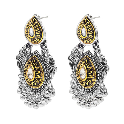 Shining Jewel Antique Two-Tone Gold & Silver Plated CZ, Medium Sized Pearls Drops & Dangle Earring For Women ( SJE_247)