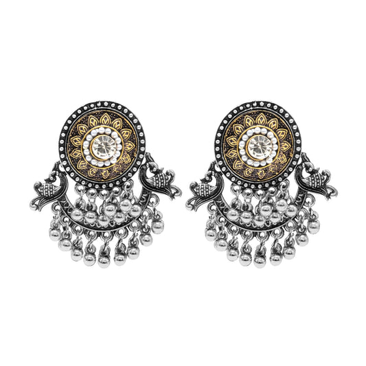 Shining Jewel Antique Dual Two Tone Plated Traditional Floral Design with Pearls Drop Medium Earrings for Women (SJE_251)