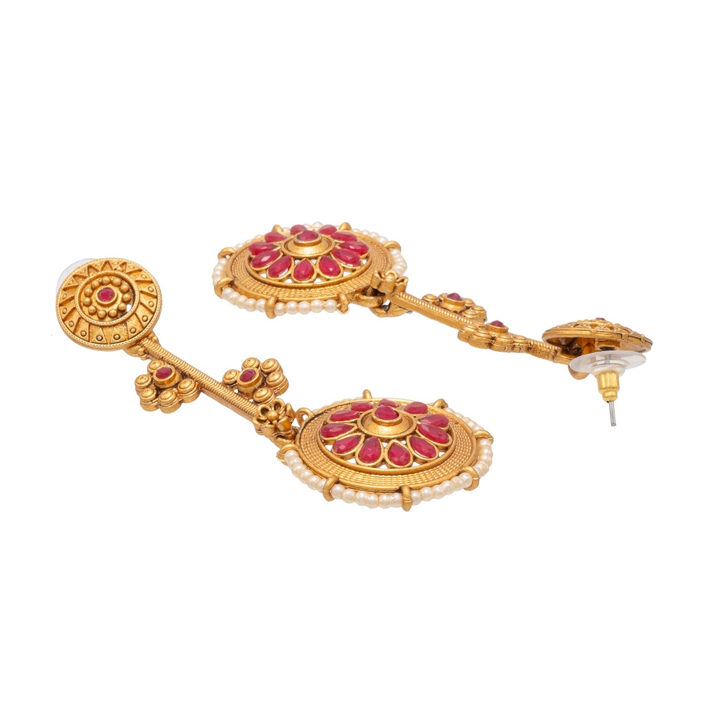 Shining Jewel Traditional Indian Matte Antique Gold Plated CZ, Kundan, Pearl & Flower Studded Drop Long Earring For Women (SJE_254_G_M)