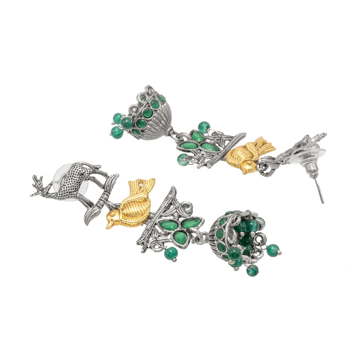 Traditional Indian Matte Dual Two Tone Plated CZ Pearl Studded Long Drop Jhumka Earring For Women (SJE_264_S_G)