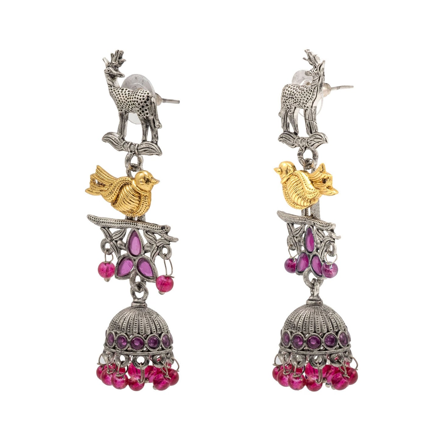 Traditional Indian Matte Dual Two Tone Plated CZ Pearl Studded Long Drop Jhumka Earring For Women (SJE_264_S_M)