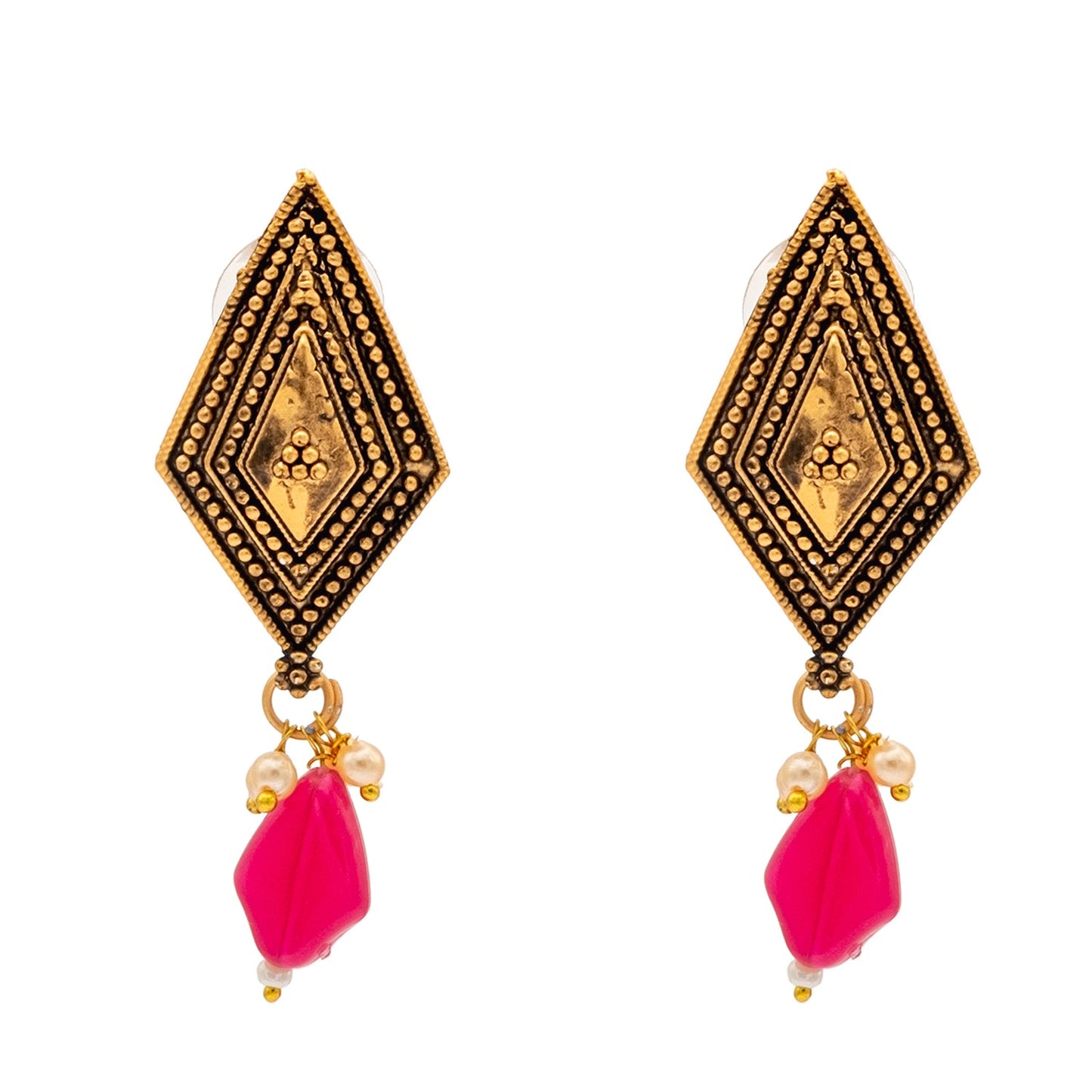 Shining Jewel Traditional Indian Matte Antique Gold Plated Oxidised CZ, Studded Necklace with Matching Earring Jewellery Set For Women - Maroon (SJN_268_M)