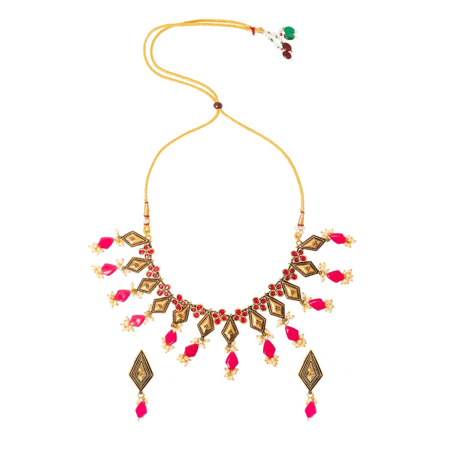 Shining Jewel Traditional Indian Matte Antique Gold Plated Oxidised CZ, Studded Necklace with Matching Earring Jewellery Set For Women - Maroon (SJN_268_M)
