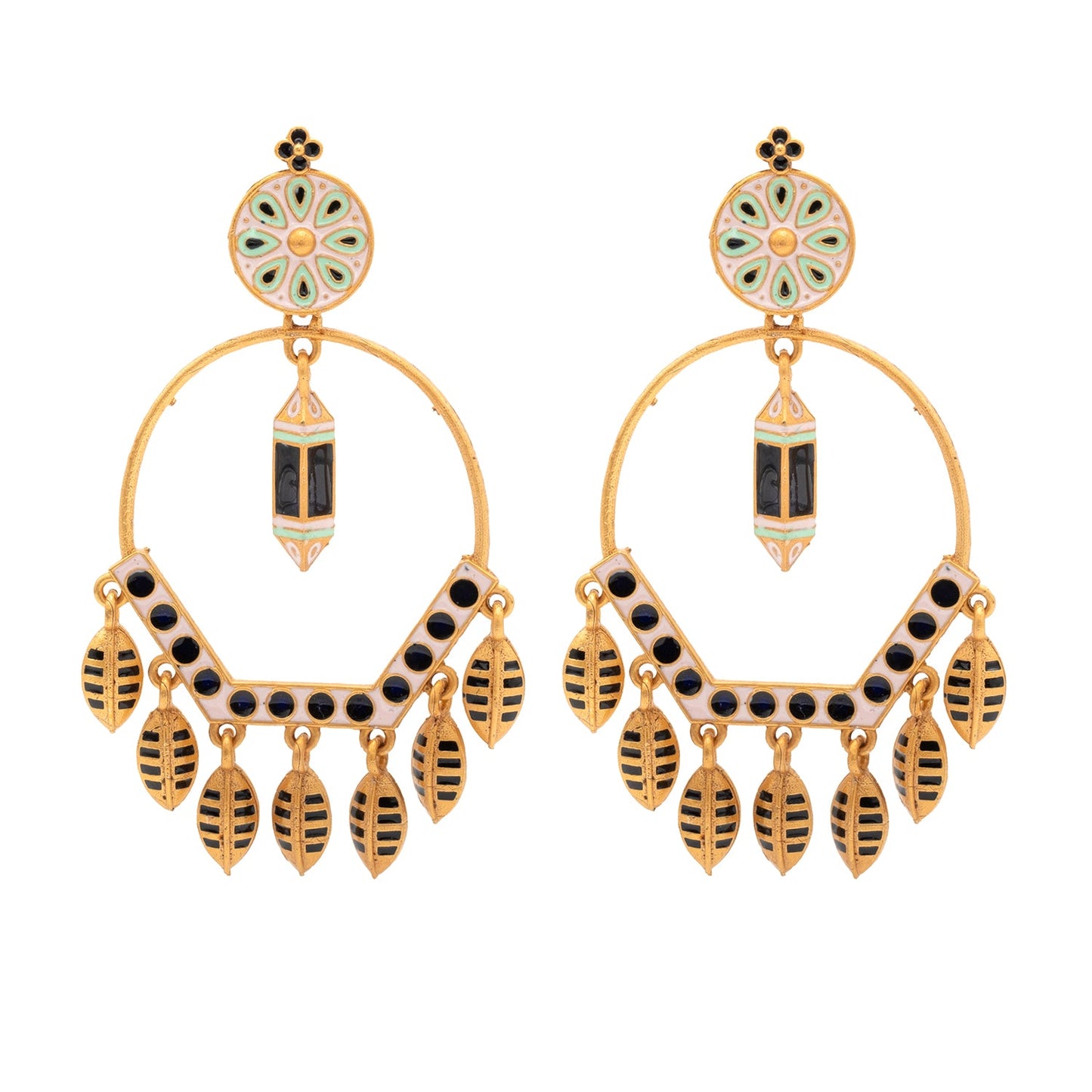 Matte Antique Gold Plated CZ,Artificial Meenakari Chandbali Drop Dangle Long Earrings for women (SJE_271_G)