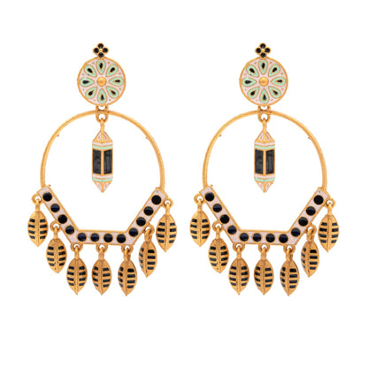 Matte Antique Gold Plated CZ,Artificial Meenakari Chandbali Drop Dangle Long Earrings for women (SJE_271_G)