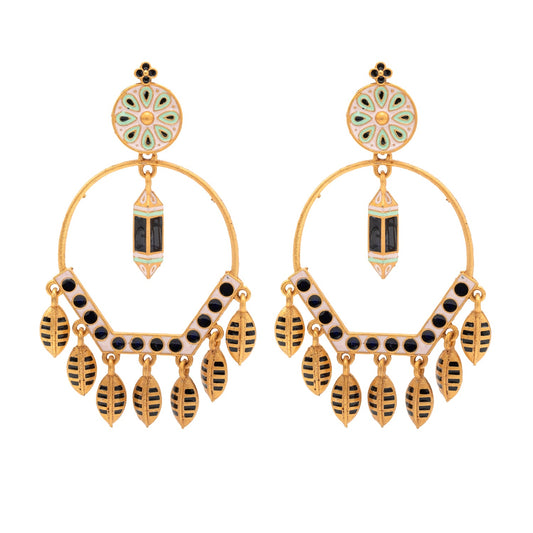 Matte Antique Gold Plated CZ,Artificial Meenakari Chandbali Drop Dangle Long Earrings for women (SJE_271_G)