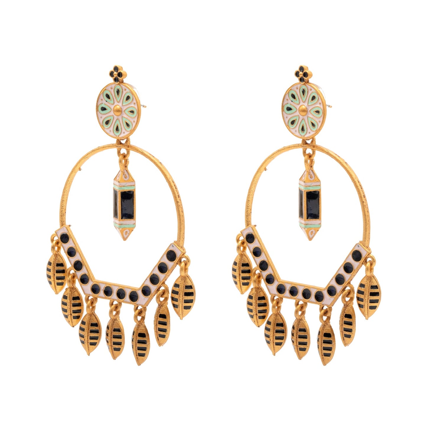 Matte Antique Gold Plated CZ,Artificial Meenakari Chandbali Drop Dangle Long Earrings for women (SJE_271_G)