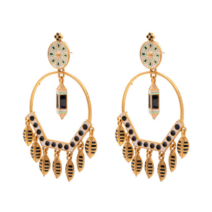 Matte Antique Gold Plated CZ,Artificial Meenakari Chandbali Drop Dangle Long Earrings for women (SJE_271_G)