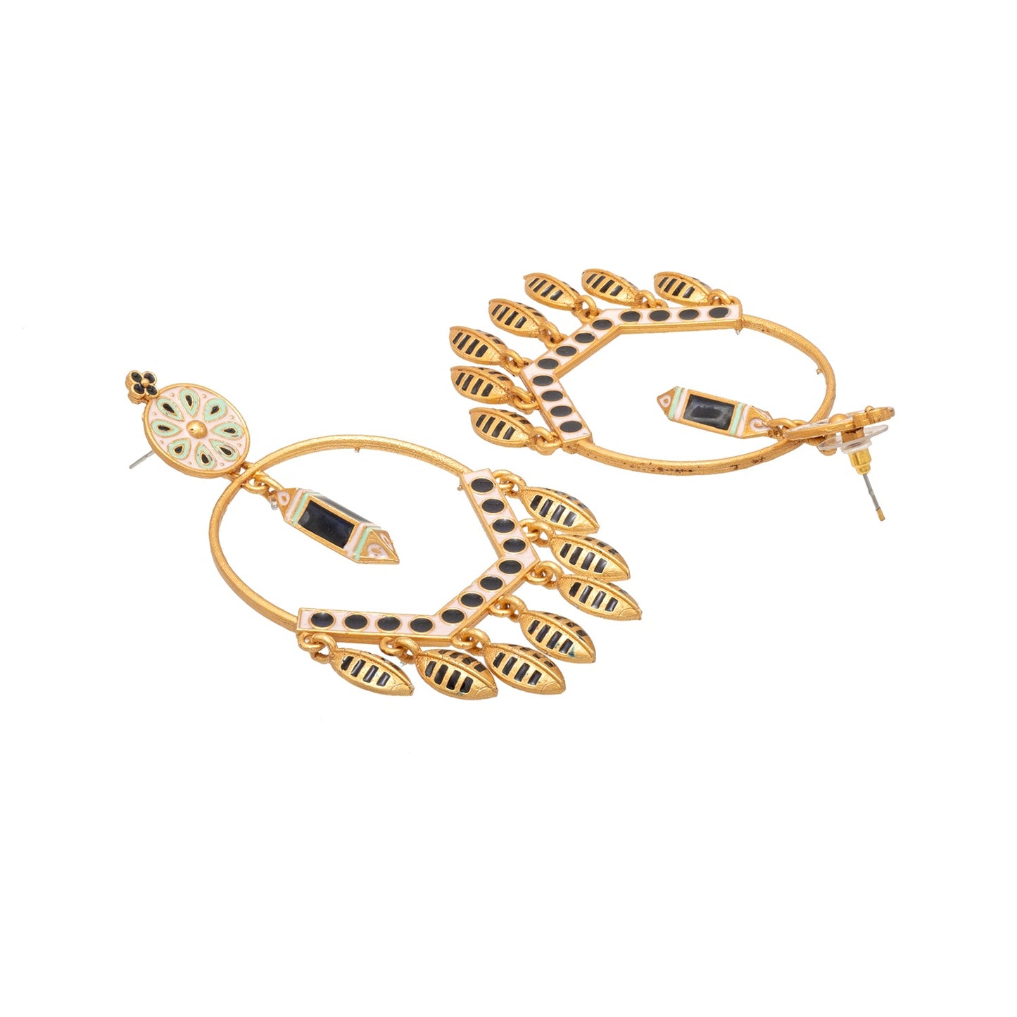 Matte Antique Gold Plated CZ,Artificial Meenakari Chandbali Drop Dangle Long Earrings for women (SJE_271_G)