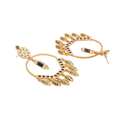 Matte Antique Gold Plated CZ,Artificial Meenakari Chandbali Drop Dangle Long Earrings for women (SJE_271_G)