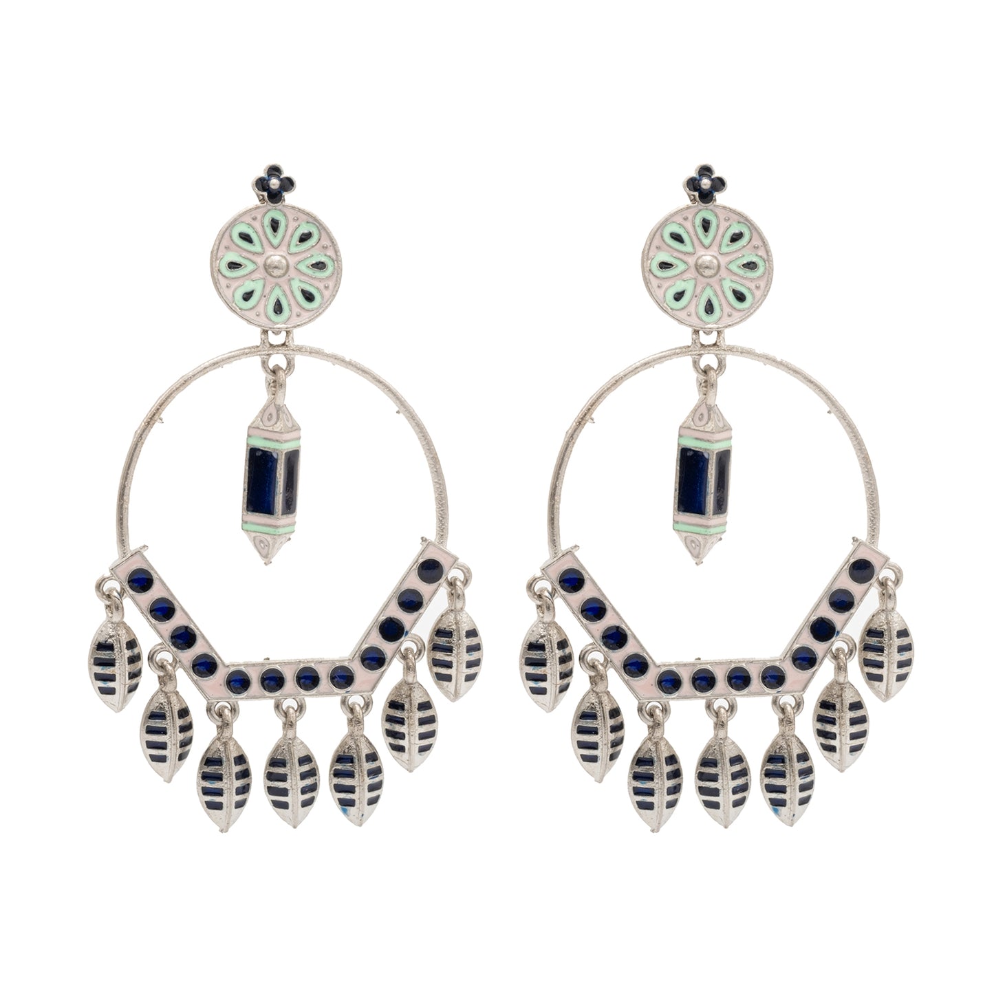 Matte Antique Gold Plated CZ,Artificial Meenakari Chandbali Drop Dangle Long Earrings for women (SJE_271_S)