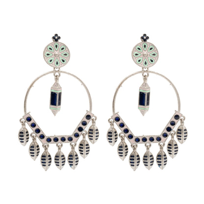 Matte Antique Gold Plated CZ,Artificial Meenakari Chandbali Drop Dangle Long Earrings for women (SJE_271_S)