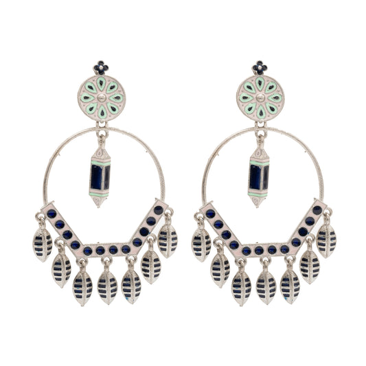 Matte Antique Gold Plated CZ,Artificial Meenakari Chandbali Drop Dangle Long Earrings for women (SJE_271_S)